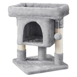 Topeakmart Cat Tree with Extra Large Plush Perch, Soft Cat Condo & Sisal-Covered Scratching Posts for Large Cats, Kittens Cats, 23.5 Inches, Light Gray