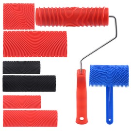 Cimeton 8 Pieces Wood Grain Painting Tool Set, Rubber Empaistic Wood Pattern Painting Roller Grain Painting Tool with Handle DIY Wood Grain Painting Pattern Tool for Furniture Wall Room Decoration