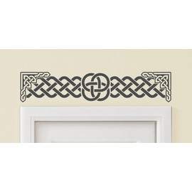 Applicable Pun Quadruple Loop Celtic Knot with Ornate Frame Doorway Art - 30 Inch Wide by 6 Inch Tall Dark Grey Vinyl Wall Decal