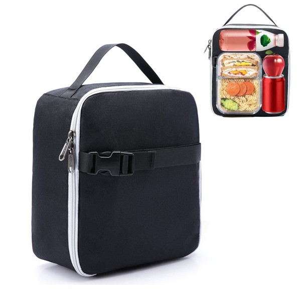 Insulated Lunch Bag for Women Men Work Lunch Pail Cooler, Reusable Thermal Soft Leakproof Lunch Box for Adult Office Lunch Tote Bag Fit Travel Picnic (Black)