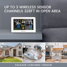 Newentor Weather Station Wireless Indoor Outdoor, Weather Thermometer with Atomic Clock, Large Display Temperature and Humidity Monitor with Alert, Weather Forecast and Barometric Pressure, White