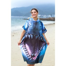 Catalonia Shark Surf Poncho Changing Towel Robe - Quick-Dry Microfiber Hooded Beach Cover Up, Summer Absorbent Wetsuit Change Robe for Men and Women, Ideal for Surfing, Swimming, Pool, Camping, and