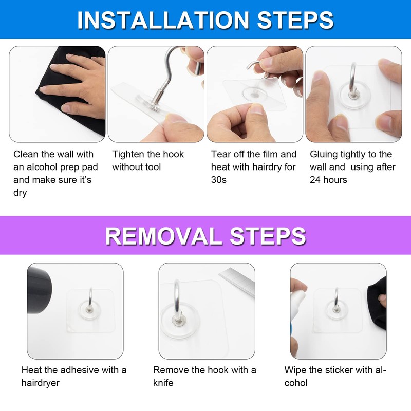 Ginmino Adhesive Ceiling Hooks，10 Pack No Drill Ceiling Hanging Hook
