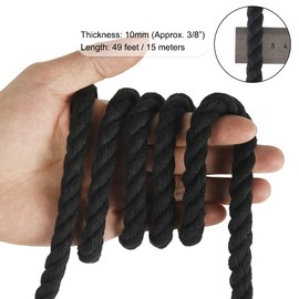 tenn well 10mm Cotton Rope, 50 Feet Thick Multifunctional Craft Rope for Macrame Knitting, Wall Hangings DIY Crafts and Decoration (Black)