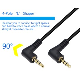 CERRXIAN 90 Degree Right Angle 3.5mm Male to Male Jack 4 Pole Extension Aux Audio Coiled Spiral Cable