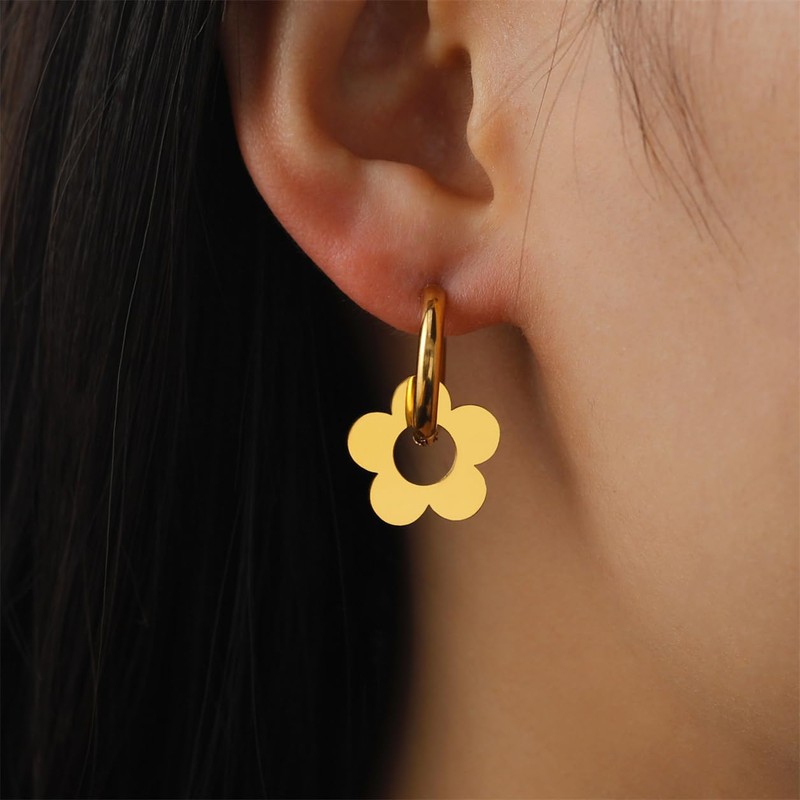 ALRNBY Gold Flower Earrings Dangle for Women Small Elegant Hoop