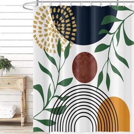 Uiiooazy Shower Curtain Abstract Art, Mid Century Geometric Pattern Shower Curtains, Anti Mould, Waterproof Polyester Fabric, Washable Bathroom Curtain with 12 Hooks for Bathroom, 180 W x 180 H cm