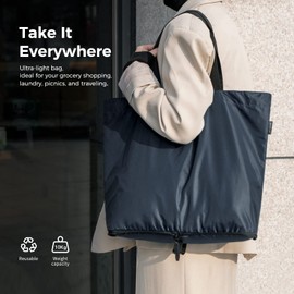 Pack all Lightweight Folding Tote Bag, Eco Bag, Waterproof, Shopping Bag, Compact, Large Capacity, 3.6 gal (16 L) (Black/Navy/Blue/Green), navy