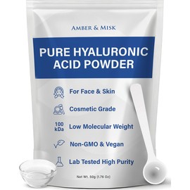 Pure Hyaluronic Acid Powder for Skin & Face - Cosmetic Grade, Low Molecular Weight, DIY Serums for Deep Penetration and Organic Skin & Body Hydration, Acido Hialuronico en Polvo, Includes Scoop (50g)