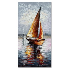 zoinart Sailboat Oil Paintings on Canvas 24x48 Inches Modern Abstract Vertical Wall Art Sailing Boat On The Sea Acrylic Artwork Living Room Bedroom Home Decorations