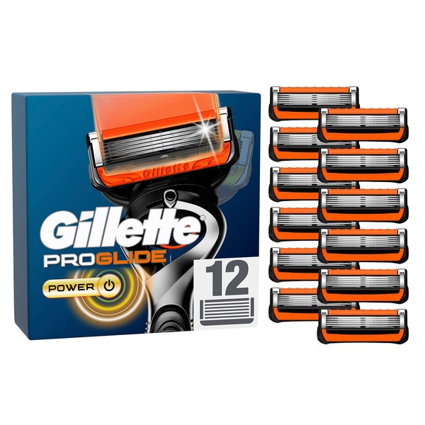 Gillette ProGlide Power Razor Blades, 12 Replacement Blades for Men's Wet Razors with 5 Blades