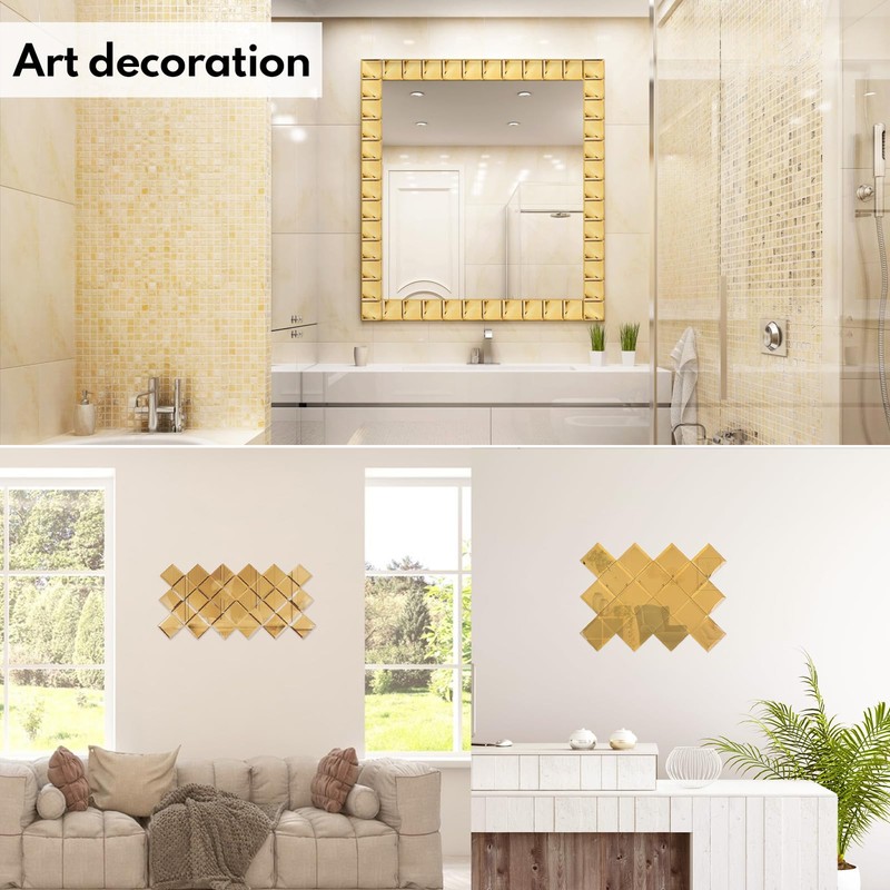 Lovdeco Peel and Stick 3 Inch Gold Mirror Backsplash, Square