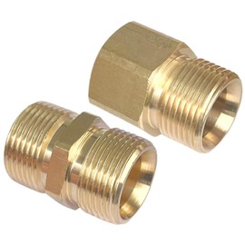 2 PCS Brass High Pressure Washer Coupler, 22mm to 15mm Reducer Metric M22 15mm External Thread to M22 14mm Internal, M22-14mm Male to Male Adapter, Pressure Washer Hose Pipe Fitting Garden Tools