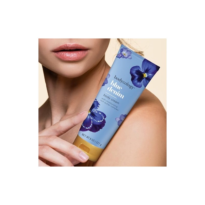 Bodycology Shea Butter Blue Denim Body Cream for Women, 8.0