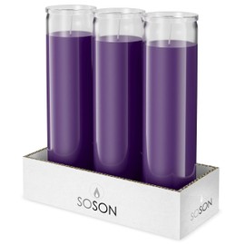 Simply Soson 2x8 inch Purple Devotional Candles in Glass Jar - 3 Pack - 90 Hours – Prayer Candle - Tall Pillar Candles for Religious, Memorials, Party Decor