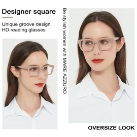 MARE AZZURO Square Reading Glasses Women Trendy Large Readers 1.0 1.25 1.5 1.75 2.0 2.25 2.5 2.75 3.0 3.5 4.0 5.0 6.0 (Coffee, 225)