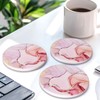 6 Pcs Pink Marble Abstract Ceramic Coasters with Holder Best
