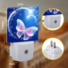 Neidius Butterfly Glowing Firework Stars Night Light Plug into Wall with Dusk to Dawn Sensor Energy Efficient LED Nightlight for Women Girls Boys Room Decor,Hallway,Kitchen,Bathroom,Nursery,Stairs