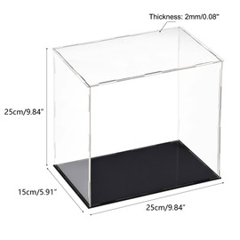 Recogwood Acrylic Clear Display Case, 25 x 15 x 25cm Assemble Countertop Box Cube Organizer Stand Dustproof Protection Showcase with Black Base for Action Figures Toys Collectibles