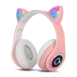 Sendowtek Bluetooth Kopfhörer Kinder Mädchen Over Ear Katzenohr Kopfhörer LED-licht Faltbare Kabellos Kopfhörer für Kinder Erwachsener für Tablet/PC/Phone