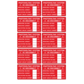 CDXHOME 10X Solar Labels Pack - Photovoltaic System DC Disconnect - Operating Voltage VDC - MAX System Voltage VDC - Operating Current AMPS - Short Circuit Current AMPS- UV Resistant Vinyl(4"X 3")