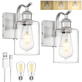 JAZAVA Battery Operated Wall Sconces Set of 2, Brushed Nickel Rechargeable Wall Lights with 5200mAh Battery and Touch Control, Dimmable Wireless Sconce Lamp for Bedroom Hallway Bathroom ZCVL01BN-1A-2P