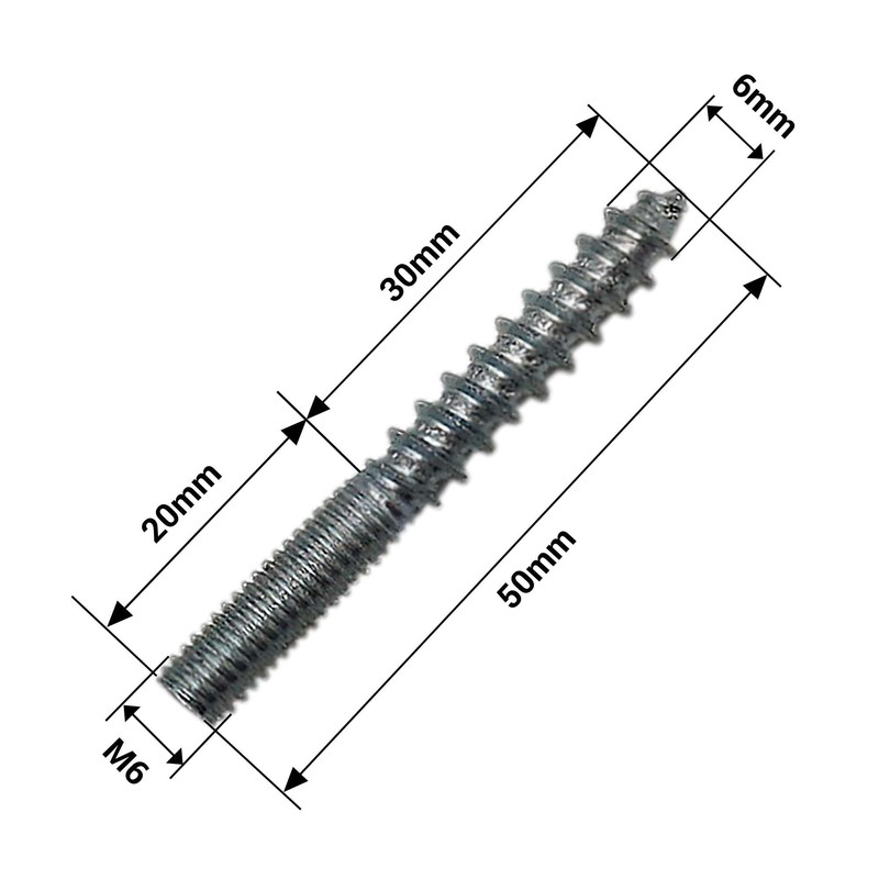 SKIR'CO (50 pcs) Hanger Bolts M6 x 50 mm, Double