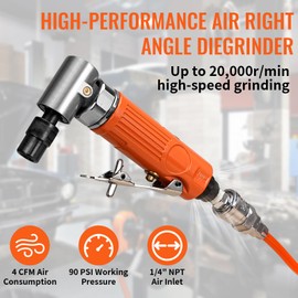 Baisiky 1/4" Mini Air Die Grinder Kit Right Angle 90 Degree Pneumatic Sander 20,000RPM High Speed with 1/4"(6MM) and 1/8"(3MM) Collets for Grinding, Polishing and More