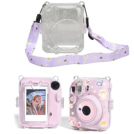 Jectse para Funda Mini 12, Funda Protectora para Cámara Instantánea con Correa para el Hombro y Pegatina, Funda Protectora Transparente para Cámara Instantánea Mini 12