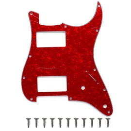 Strat Pickguard HH (2 Humbucker) Pick Guard 11 Hole ST/Strat Style Pickguard for USA/Mexico Stratocaster/Strat Modern Style Guitar Parts, 3 Ply with Screws (Red Pearl)