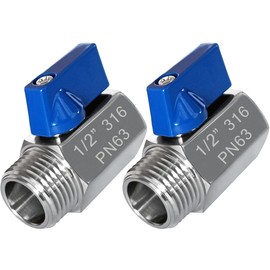 Fitvell 316 Stainless Steel Mini Ball Valve 1/2" NPT Female x Male Thread Shut Off Valve for Water,Oil and Gas 2pcs