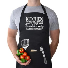 Men's Chef Apron, Cooking Wear, Best Gifts for Dad's Birthday, Kitchen Work, Grill Master, Fathers Day from Daughter, Cool Gifts for Dads, Pockets-Kitchen The Best Of Times Are Always Found