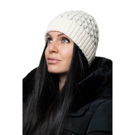 YV Women Beanie 100% Merino Wool Hat (Natural)