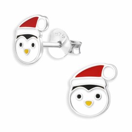 Monkimau Penguin with Hat Stud Earrings Made of 925 Silver Jewellery Silver Earrings Medical for Children Girls Women, Silver