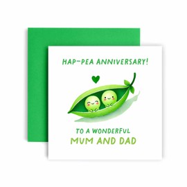 Huxters Anniversary Card for Mum and Dad Ha-Pea Wedding Anniversary Happy Love ever after - 14.8cm (Mum and Dad Pea)
