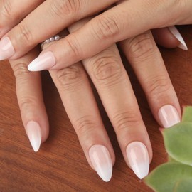 Gradient Art Press On Nails, Short Almond Fake Nails, ABS Natural Fit, Reusable Stick On Nails in 12 Sizes-24 PCS Soft Gel Fake Nails Kit, Salon-quality, Wings of Stars