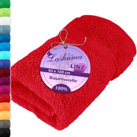Lashuma Cotton Towel, Soft Linz Terry Towel, 50 x 100 cm, Scarlet Red