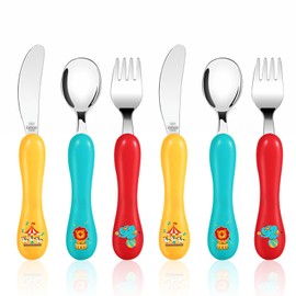 Lehoo Castle Children's Cutlery, 6-Piece Children's Cutlery from 1 Year, Children's Cutlery Plastic Stainless Steel, Cutlery Children from 2/3 Years, Baby Toddler Fork and Spoon (Circus)