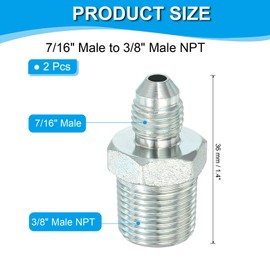PATIKIL Hex Reducing Nipple Connectors Pipe Adapter 7/16" Male 37° Flare JIC x 3/8" Male NPT, 2 Pack Pipe Fitting Reducer Nipple Adapter Plated Steel Hydraulic Fitting
