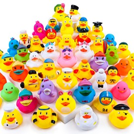 MEZHOBBY 35 Pcs- 2 Inch Rubber Ducks, Random Assortment Ducks Bulk, Mini Rubber Duckies for Toddler Bath Toys, Kids Bath Pool Toys Birthday Gifts Party Favors