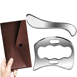 2Pcs Guasha Edelstahl, Schaber Massage Tool, Muskul Faszien Schaber, Körper Guasha Tools, Schaben Massagetools für Muskelentspannung,Faszienknoten Verbessern(Mit Aufbewahrungstasche)