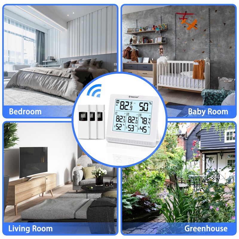 Geevon Indoor Outdoor Thermometer Wireless with 3 Remote Sensors, Digital