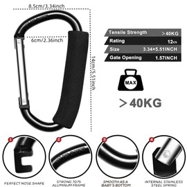 2 Pack Large Buggy Clips Locking Carabiner Clips Heavy Duty Aluminum Carabiner Super Durable Lock Carabiner Hook for Camping Hammocks Dog Leash Yoga Swing(Black)