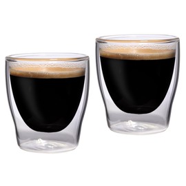 Feelino Espressotasse Glas Doppelwandig, Espresso Gläser im 6er-Set, Glas-Espressotassen mit Schwebeeffekt, 80ml Doppelwandige Gläser, Espressotassen Durchsichtig, Spülmaschinenfeste Kaffeegläser