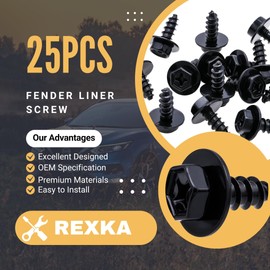 Rexka 25pcs M6.3-2.5x15.5mm Splash Shield Bumper Cover Fender Liner Screw for Toyota Lexus 90159-60603