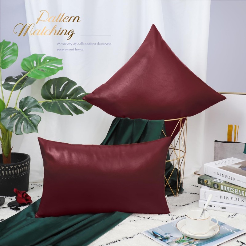 BRAWARM Faux Leather Throw Pillow Covers 16 X 16 Inches
