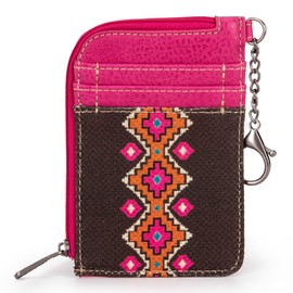 Wrangler Card Wallet for Women Boho Aztec Credit Card Holder with Zipper Pocket, Aztec-Hot Pink, Western WG2203-W005HPK