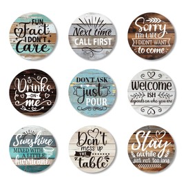 ANATTASOUL Untersetzer Kork, 9 Stück Lustig und Sarkastisch Korkuntersetzer Holz Wiederverwendbare Rund Untersetzer, Wiederverwendbare Saugfähigen Tasse Coaster Mat für Zuhause Büro und Bar