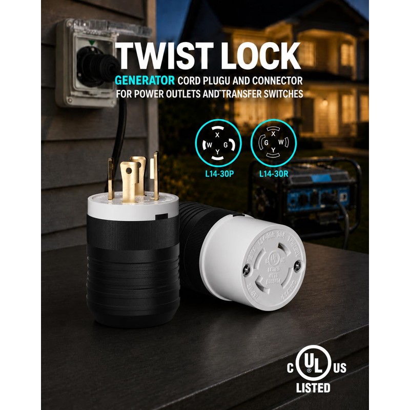 Yomiuwo 1 Pack NEMA L14‑30P Locking Plug 30 Amp Male 30A