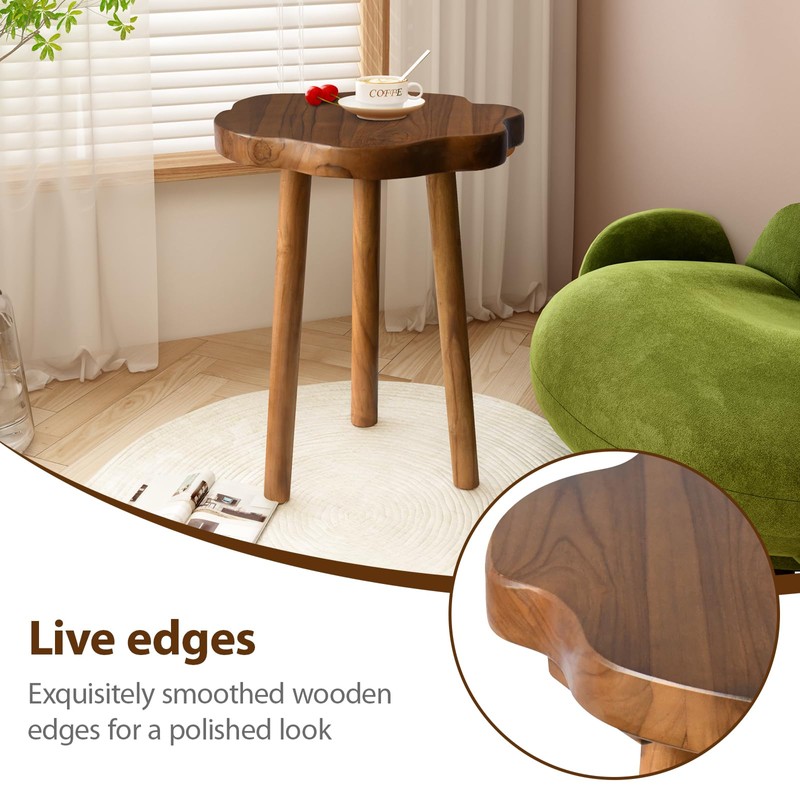 JOLLYMER Natural Teak Wood Live Edge Side Table 14.8" x